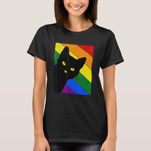 Gay Pride Cat LGBT Rainbow Flag LGBTQ Cat Mom Cat  T-Shirt (Vorderseite)