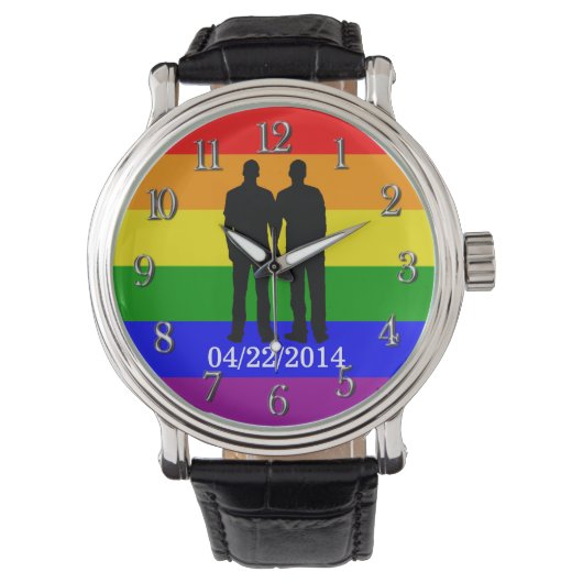 Gay Pride Custom Gay Couple Wedding Day Armbanduhr (Vorderseite)