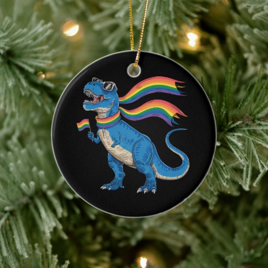 Gay Pride Dino Trex Regenbogen Flag Lgbt Ally Keramik Ornament (Baum)