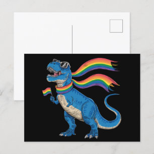 Gay Pride Dino Trex Regenbogen Flag Lgbt Ally Postkarte