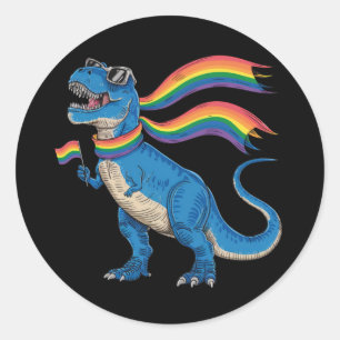 Gay Pride Dino Trex Regenbogen Flag Lgbt Ally Runder Aufkleber
