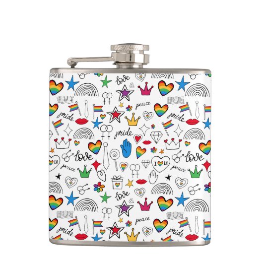 Gay Pride-Doodle-Muster Flachmann (Vorderseite)