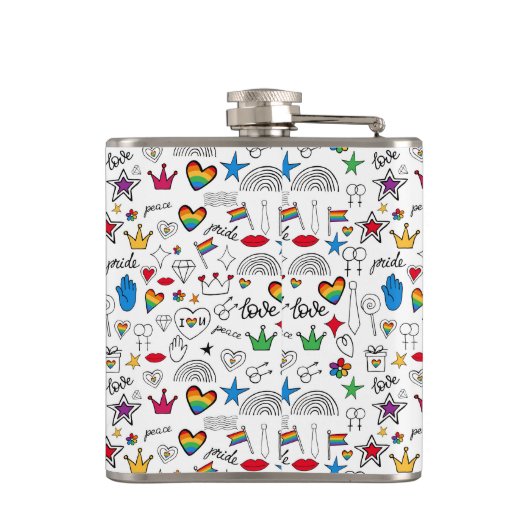 Gay Pride-Doodle-Muster Flachmann (Rückseite)