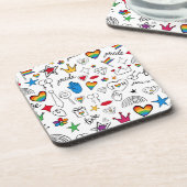 Gay Pride Doodle Muster Getränkeuntersetzer (Linke Seite)