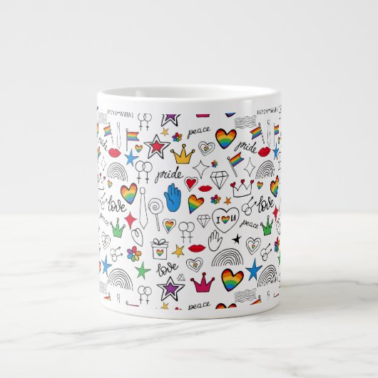 Gay Pride-Doodle-Muster Jumbo-Tasse (Vorderseite)