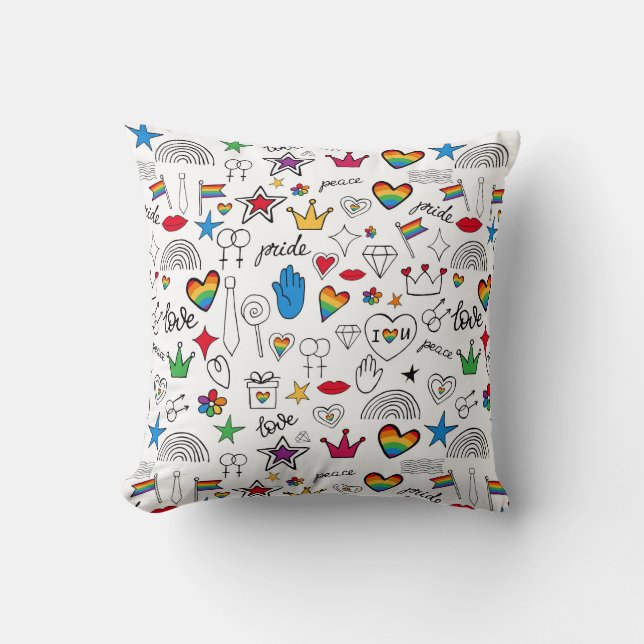 Gay Pride-Doodle-Muster Kissen (Vorderseite)