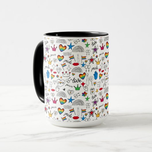 Gay Pride-Doodle-Muster Tasse (Vorderseite Links)