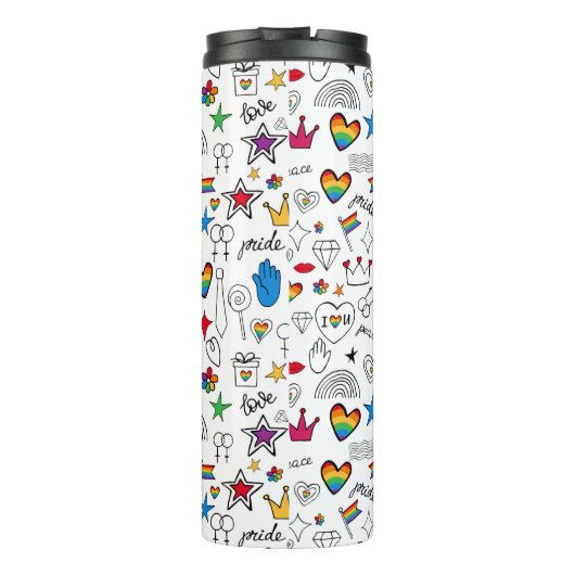 Gay Pride-Doodle-Muster Thermosbecher (Rückseite)