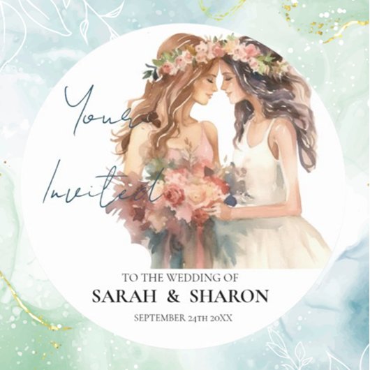 Gay Pride Elegante Blush Wedding Runder Aufkleber