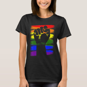 Gay Pride Fist Lgbt Q Cool Rainbow Flag Color Ally T-Shirt