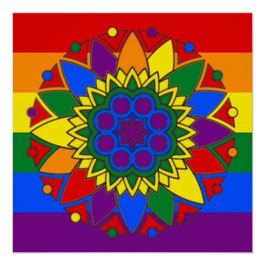 Gay Pride Flag Colors Mandala LGBT Poster (Vorderseite)