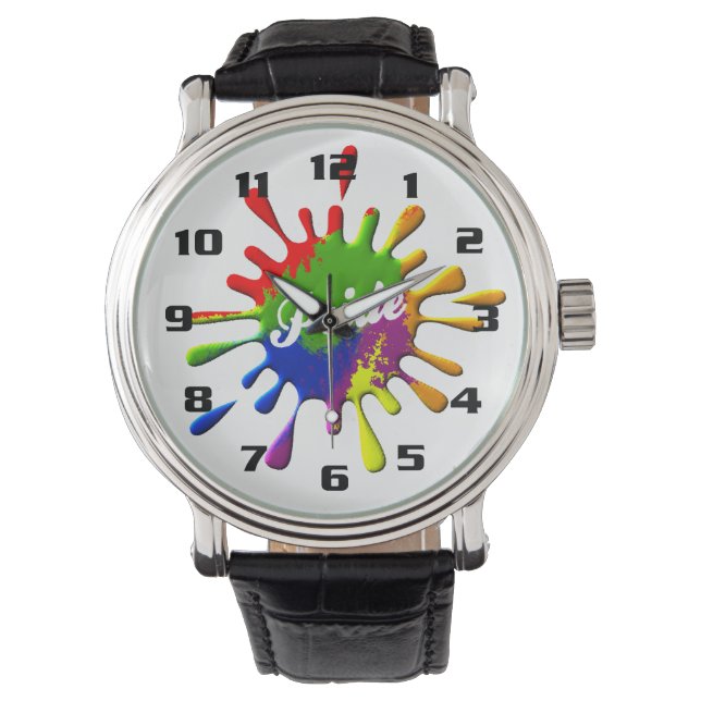 Gay Pride Flag Colors Splash Armbanduhr (Vorderseite)