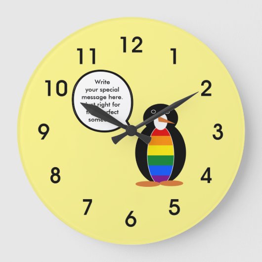 Gay Pride Flag Gespräch mit Pinguin Große Wanduhr (Vorderseite)