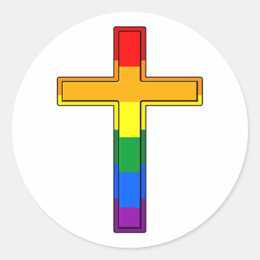 Gay Pride-Flag-Kreuz Runder Aufkleber (Vorderseite)