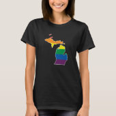 Gay Pride Flag Michigan State Map Rainbow Stripes T-Shirt (Vorderseite)