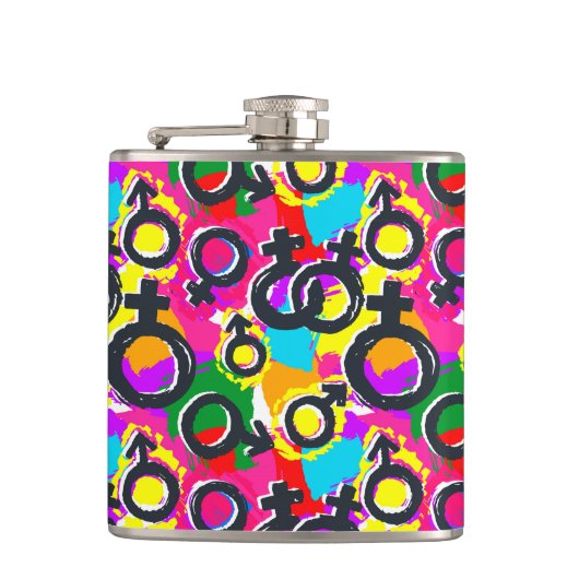 Gay Pride Geschlecht Neonmuster Flachmann (Vorderseite)