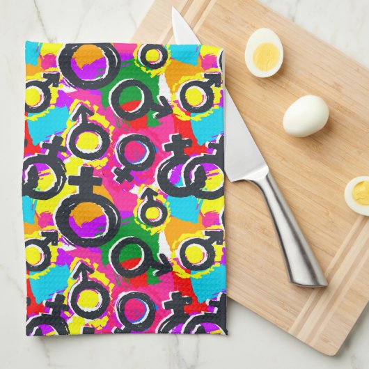 Gay Pride Geschlecht Neonmuster Geschirrtuch (Viertel Falte)