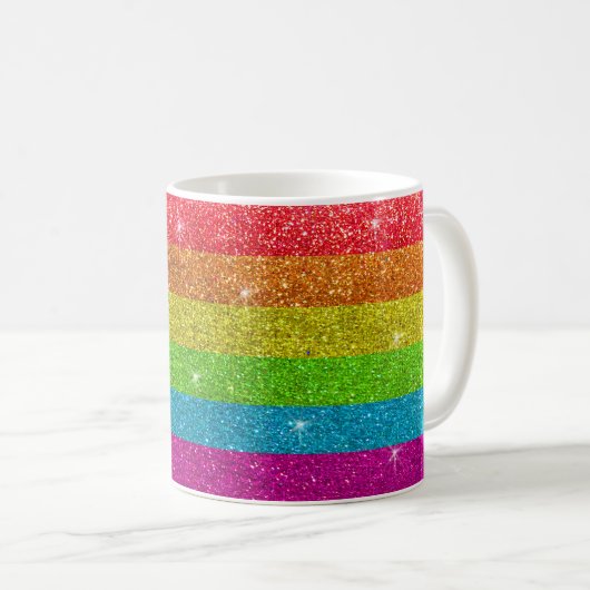 Gay Pride Glitzer Rainbow Strips LGBTQ Gleichheit Kaffeetasse (VorderseiteRechts)