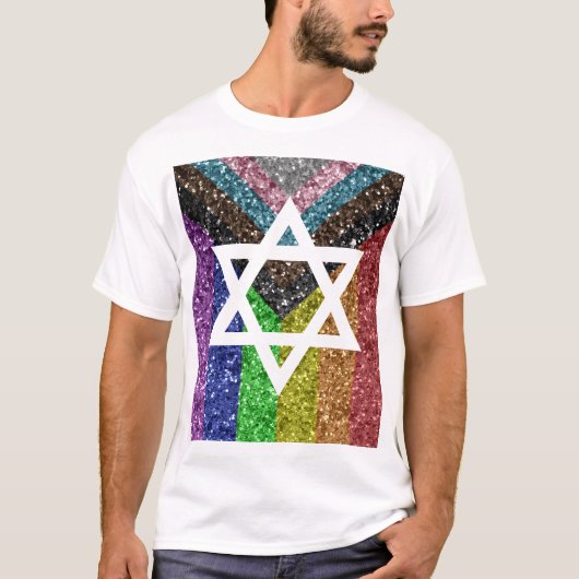 Gay Pride Glitzer Transexual Jewish Star of David T-Shirt (Vorderseite)