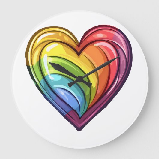 Gay Pride Herzdesign Große Wanduhr (Vorderseite)