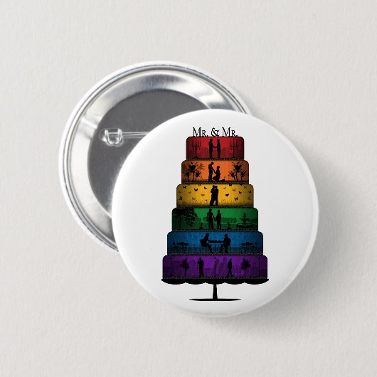 Gay Pride Hochzeitskuchen mit Rainbow Tiers Button (Vorne & Hinten)