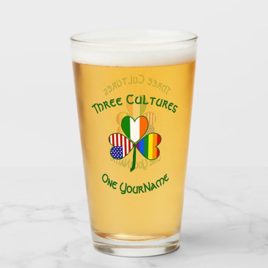Gay Pride Irish American Flag Kleeblatt personalis Glas (Vorne (Gefüllt))