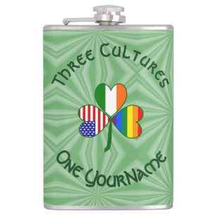 Gay Pride Irland USA Shamrock Flag Personalisiert Flachmann