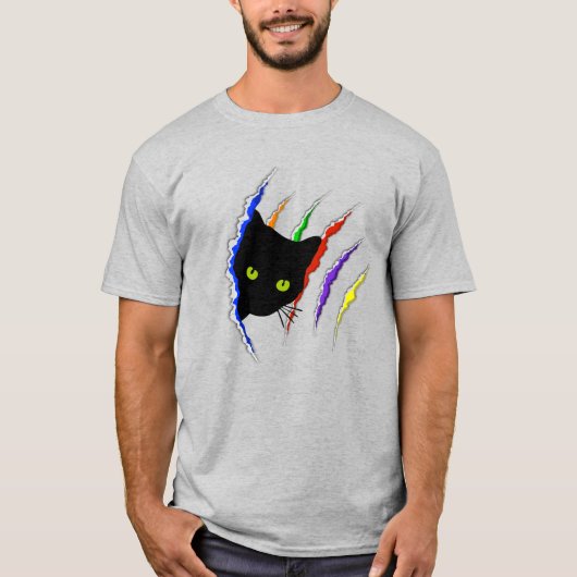 Gay Pride-Katzen-Inhaber-Regenbogen zerrissen T-Shirt (Vorderseite)