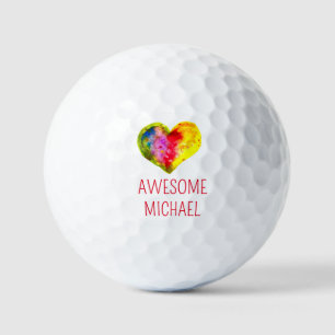 Gay Pride Lesbian LGBT Rainbow Watercolor Golfball