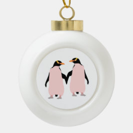 Gay Pride Lesbian Penguins Holding Hands Keramik Kugel-Ornament