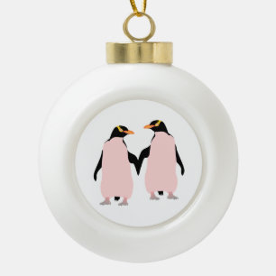 Gay Pride Lesbian Penguins Holding Hands Keramik Kugel-Ornament