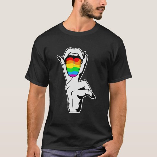 Gay Pride LGBT Lesbian Tongue Rainbow T-Shirt (Vorderseite)
