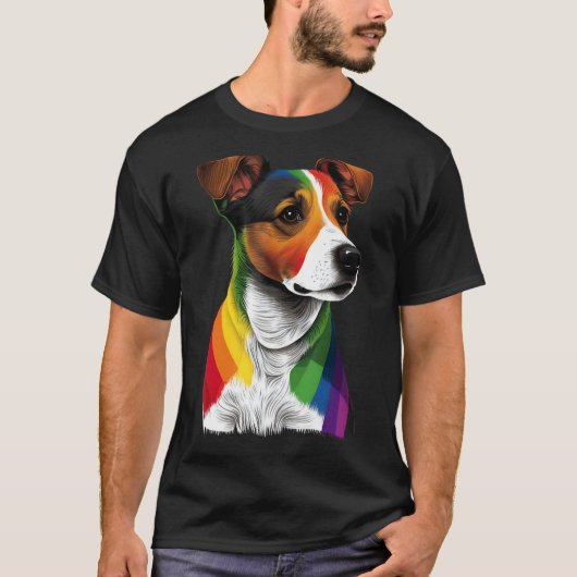 Gay Pride LGBT Rainbow Flag on Jack Russell Terrie T-Shirt (Vorderseite)