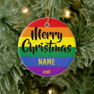 Gay Pride LGBT Rainbow Personalisiert Weihnachten Keramik Ornament