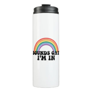 Gay Pride LGBT Regenbogenklänge Gay Ich bin dabei  Thermosbecher