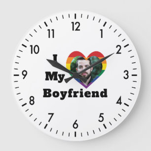 Gay Pride LGBTQ Benutzerdefiniertes Foto I Liebe M Große Wanduhr