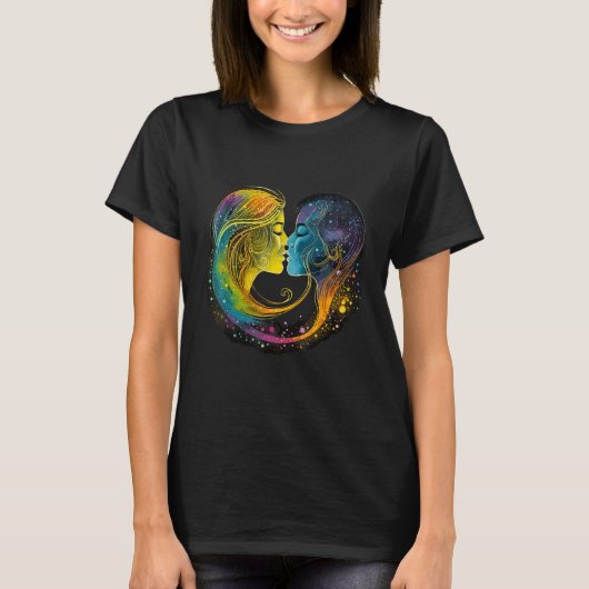 Gay Pride LGBTQ+ Lesbian Rainbow Kiss T-Shirt (Vorderseite)