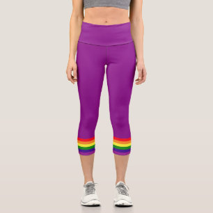 Gay Pride LGBTQ Lila Regenbogenfarben Streifen Capri Leggings