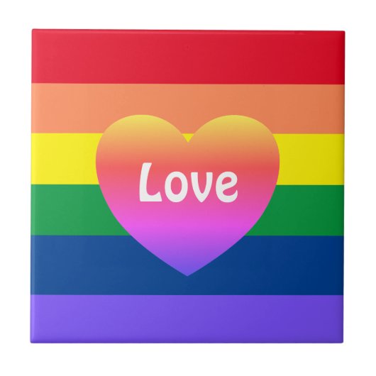 Gay Pride LGBTQ Rainbow Heart Fliese (Vorderseite)