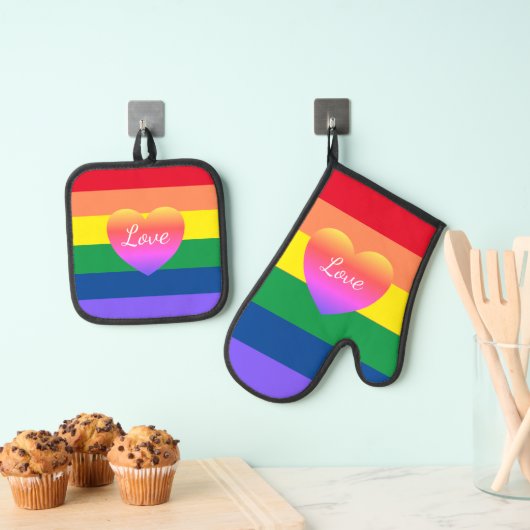 Gay Pride LGBTQ Rainbow Prix farbenfroh Ofenhandschuh & Topflappen-Set (Insitu (Hängend))