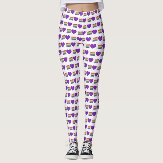 Gay Pride Lila Heart Rainbow Hochzeitstorte Liebe Leggings (Vorderseite)