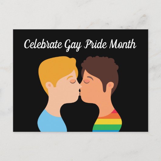 Gay Pride Monat Zwei Typ Kiss Que Zeichnend Postkarte (Vorderseite)