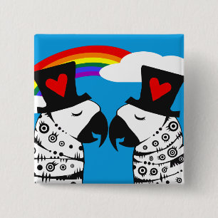 Gay Pride Papageien mit Regenbogen Button