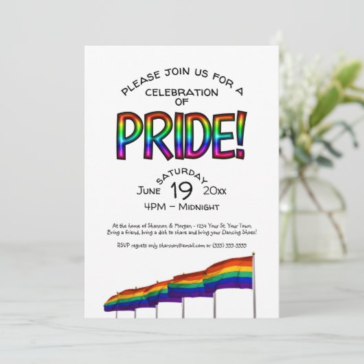 Gay Pride Party Pridefest Celebration Rainbow Flag Einladung (Stehend Vorderseite)