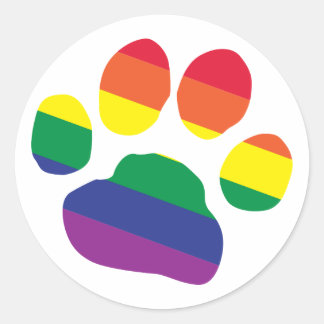 Gay-Pride-Paw-Print Runder Aufkleber