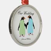 Gay Pride Pinguine halten Hände Silbernes Ornament (Rechts)