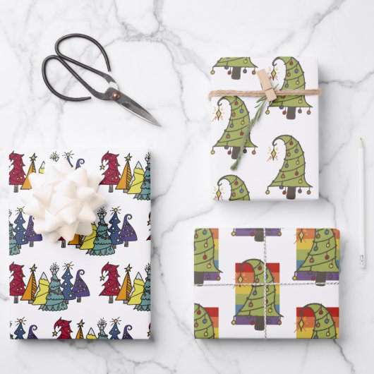 Gay Pride Rainbow Christmas Tree Muster Geschenkpapier Set (Vorderseite)