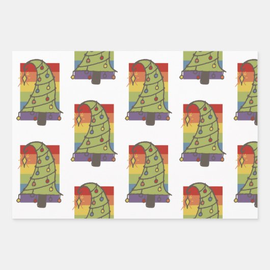Gay Pride Rainbow Christmas Tree Muster Geschenkpapier Set (Vorderseite 3)