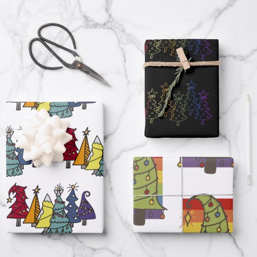 Gay Pride Rainbow Christmas Tree Muster Geschenkpapier Set (Vorderseite)