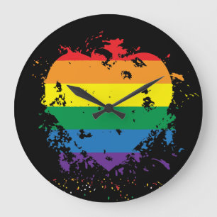 Gay Pride Rainbow Flag Liebe Herz Große Wanduhr